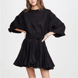 Rhode black Ella ruffle braided belt mini dress